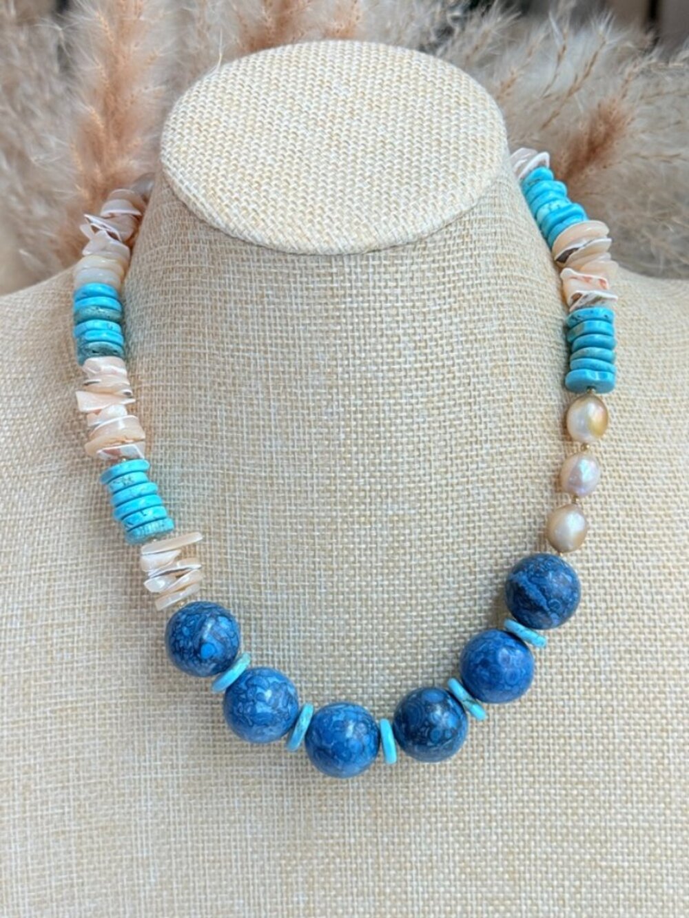 Turquoise Shell Stone Pearl Necklace